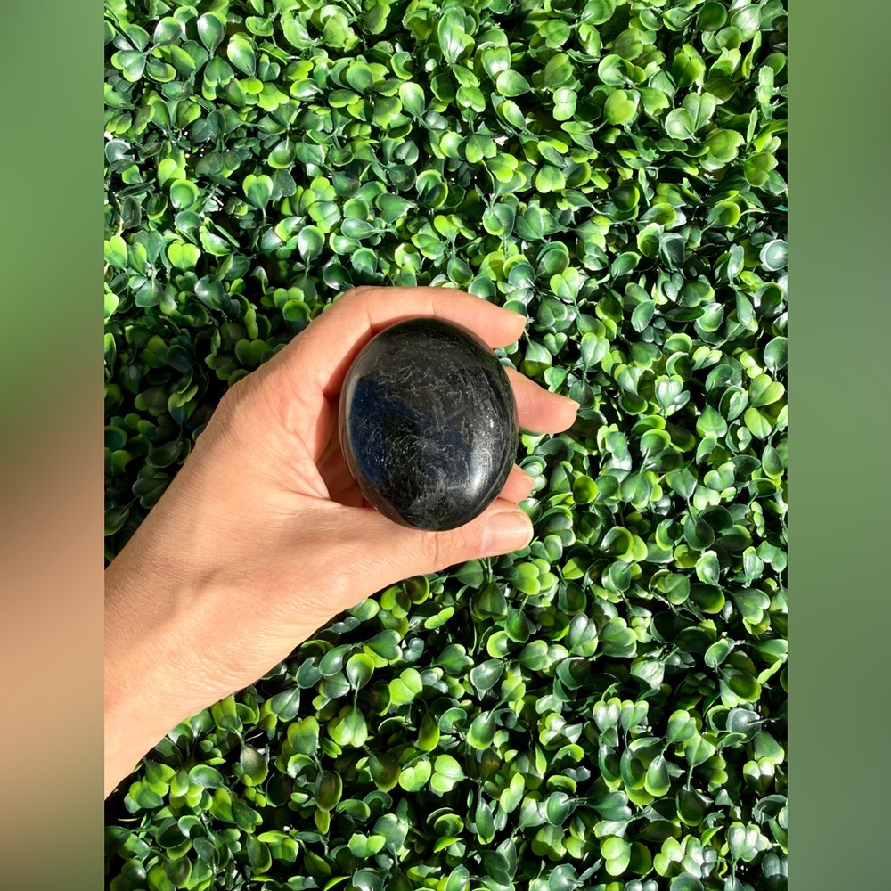 Black Tourmaline PalmStone – Madagascar | Protection & Grounding
